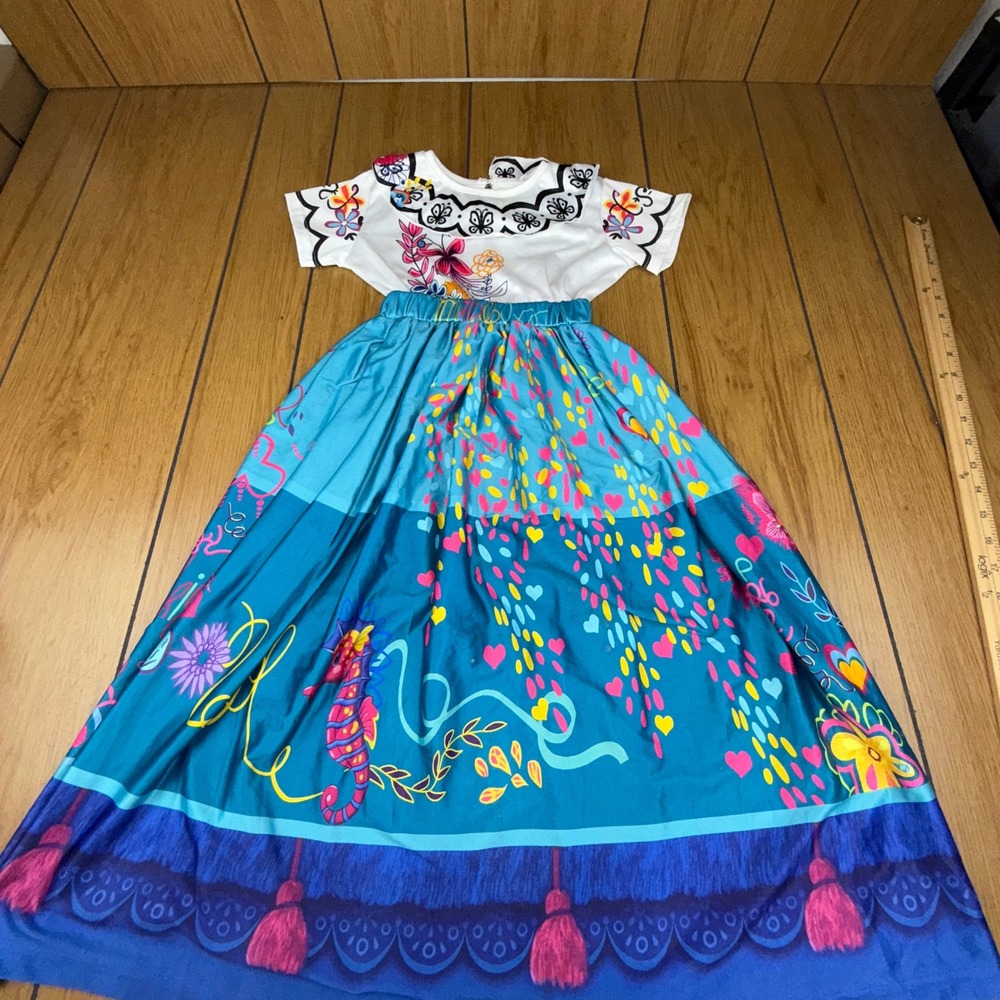 Tween Girls Encanto Mirabel Columbian‎ Senorita Long Dress Costume Size 10 140cm